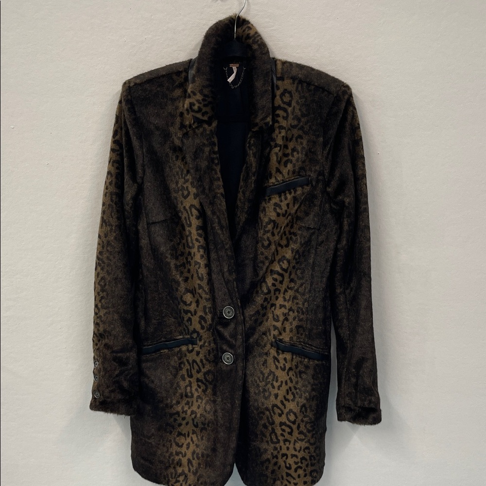 Free People Animal Print Plush Coat Blazer